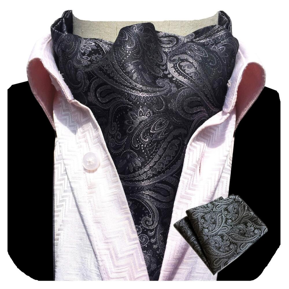 2999 Ascot Paisley Floral Jacquard Woven Gift Cravat Tie and Pocket Square